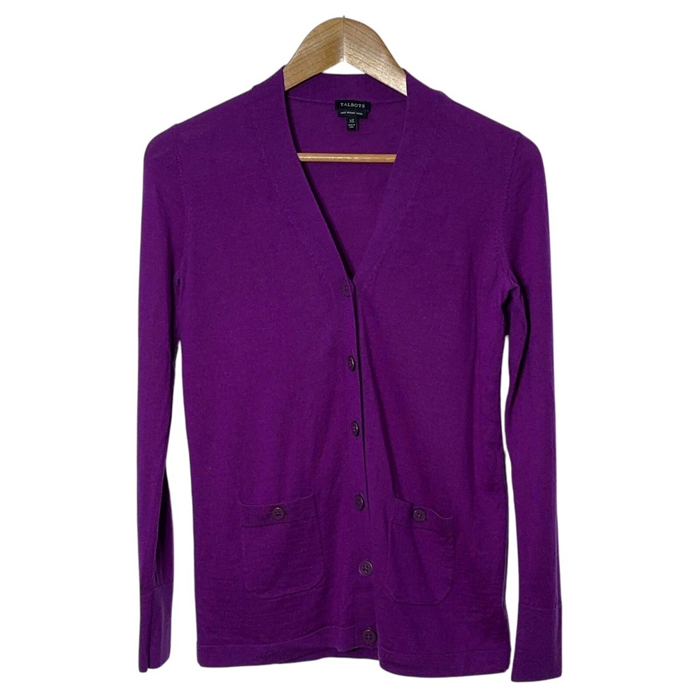 Talbots Merino Wool Cardigan Sweater Womens Size XS Enameled Buttons